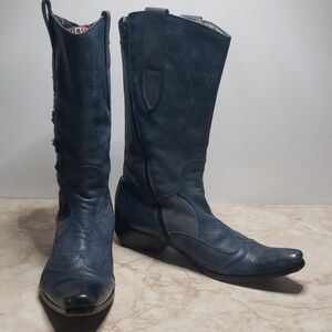 Mark Nason Slate Blue Leather With Texture Western Boots Size 7